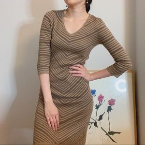 Comfortable Light Brown V Cotton Rayon Knit Dress
